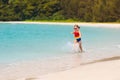 Kids playing on beach. Children play at sea Royalty Free Stock Photo