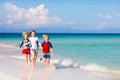 Kids playing on beach. Children play at sea Royalty Free Stock Photo