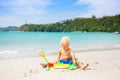 Kids playing on beach. Children play at sea Royalty Free Stock Photo