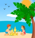 Kids playing on the beach. Summer holiday, cheerful cute young children building sandcastle Royalty Free Stock Photo