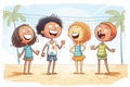 kids playing beach volleyball amidst laughter Royalty Free Stock Photo