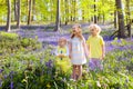 Kids playing in bluebell woods Royalty Free Stock Photo