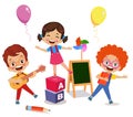 kids playing with bricks and educational games in kindergarten room. Kids play together in kindergarden. Poster with the place for