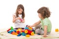 Kids playing with bricks toys