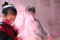 Kids playing with color at home During holi Festival of Colors Royalty Free Stock Photo