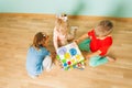 Kids playing at day care. Top view