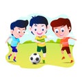 Kids Playing Football Cartoon Vector Illustration