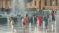 Kids Playing in Fountain, Lublin, Poland Royalty Free Stock Photo