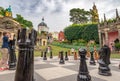 Kids playing with giant chess pieces, Portmeirion, North Wales Royalty Free Stock Photo