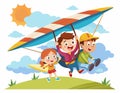 Kids playing with hang glider in the park