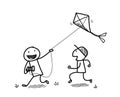 Kids Playing With A Kite Doodle