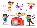 Kids playing music instrument on isolated Royalty Free Stock Photo