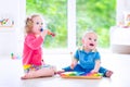 Kids playing music with xylophone Royalty Free Stock Photo