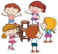 Kids Playing Musical Chairs on White Background