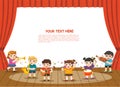 Kids playing musical instruments on stage.Template for advertising brochure. Children look up Royalty Free Stock Photo