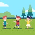 Kids playing outdoor blindfold game