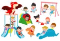 Kids playing Outside, child playing at playground,happy children playing park Vector illustration.