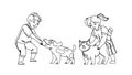 Kids Playing With Pets Together In Park Vector Royalty Free Stock Photo