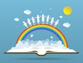 Kids playing with the rainbow on book Royalty Free Stock Photo