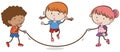 Kids Playing Rope Jumping on White Background Royalty Free Stock Photo