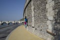 Kids playing by Seine river paris