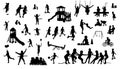 Kids playing silhouettes. Children\'s playing in the park Royalty Free Stock Photo