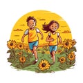 kids playing in the sunflower garden