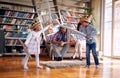 Kids playing with swords and enjoying with parents at home. Family, together, love, playtime Royalty Free Stock Photo