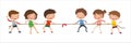 Kids playing tug of war, Children pull the rope, vector, illustration, Isolated on white background Royalty Free Stock Photo