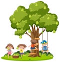 Kids playing under the tree Royalty Free Stock Photo