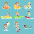 Kids Playing In the Water Set Royalty Free Stock Photo