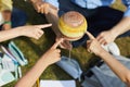 Kids Pointing at Planet in Outdoor Astronomy Lesson