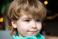 Kids portrait. Conceived boy. Smart kid. Facial emotions. Thoughts, emotions. Preschooler close up.