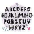 Vector alphabet scandinavian style. Kids poster with hand drawn letters, abc. Royalty Free Stock Photo