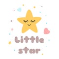 Kids poster Text Little star Cute yellow star with eyes Happy Sleeping Baby shower element Vector Illustration Royalty Free Stock Photo