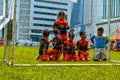 Kids praying before football champion Royalty Free Stock Photo