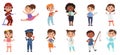 Kids professional characters, baby fireman astronaut and doctor. Boys and girls in different professions vector