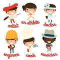 Kids professions. artist, athlete, doctor, engineer, cook, musician.