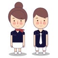 Kids in Professions. Cartoon Airplane cabin crew stewardess flight attendant. Design for childrens vector drawing