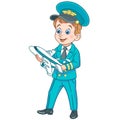 Cartoon airplane pilot with toy plane Royalty Free Stock Photo