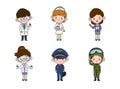 Kids professions. Cartoon cute children dressed in different occupation uniform. Vector characters with jobs different occupation