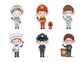 Kids professions. Cartoon cute children dressed in different occupation uniform. Vector characters with jobs different occupation Royalty Free Stock Photo