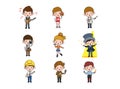 Kids professions. Cartoon cute children dressed in different occupation uniform. Vector characters with jobs different occupation