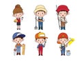 Kids professions. Cartoon cute children dressed in different occupation uniform. Vector characterspainterp with jobs different