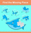 Kids puzzle game. Find the missing shark piece Royalty Free Stock Photo