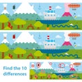 Kids puzzle of a lake and mountains difference