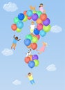 Kids on question mark shaped balloons Royalty Free Stock Photo