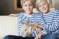Kids with Rabbit at Home Royalty Free Stock Photo