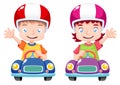 Kids racing on toy car Royalty Free Stock Photo