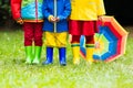 Kids in rain boots. Rubber boots for children. Royalty Free Stock Photo